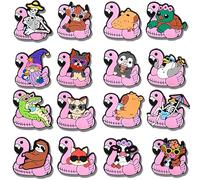 16PCS Flamingo Float Shoe Charms, Cute Animal Pool Float Clog Accessories, Fun Summer Cartoon PVC Charms for Kids, Teens, Party Favors & Gifts