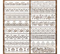 16PCS Flower Border Stencil, Floral Border Stencil, Reusable Floral Edge Templates, Flower Edge Template for Painting on Wood, Canvas, Paper, Fabric, Furniture, Wall, Floor and Home Decor (12x3 Inch)