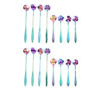 16Pcs Flower Spoon Set, 2 Different Size Colorful Stainless Steel Teaspoons Rainbow Coffee Stirring Spoon