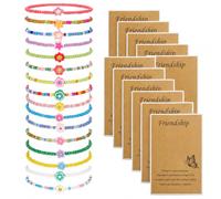 16Pcs Friendship Bracelets with Cards Elastic Girls Beaded Bracelet Set | 16 Bracelets with Sentiment Cards, Elastic 14-18cm Fit, Vibrant Bead Designs, Ready to Gift, Ideal Party Favours