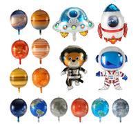 16pcs Galaxy Space Balloons - Outer Space Theme Aluminum Foil Planet Balloons with Astronaut, Rocket, Spaceship and Solar System Designs - Perfect for Birthday and Earth Day Parties