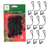 16Pcs Giant Black Gutter Hooks for Outdoor Hanging Christmas String Lights, Rope Lights Decorations -UV-Protected, Weatherproof, Reusable Clips