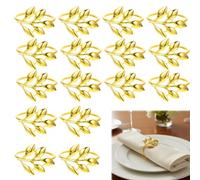 16PCS Gold Napkin Rings, Set Metal Leaf Fall Napkin Rings,Grace Design for Christmas, Gold Leaf Napkin Buckles for Thanksgiving, Table Decoration, Daily Use,Special Occasions