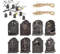 16Pcs Halloween Hanging Gravestones Ornament for Tree, Pendants Tree Decorations, Funny Mini Tombstone Hanging Baubles Paper Cards for Halloween Home Couryard Party Decorations