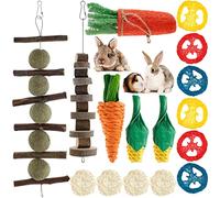 16pcs Hamster Toys Set, Natural Rabbit Chew Sticks Strings, Wooden Pet Rabbit Treats, Hamster Boredom Breaker Chew Toys, Hamster Cage Toy Accessories for Rabbit, Hamster, Guinea Pig Teeth Care