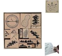 16Pcs Handmade Map Making Stamp Kit, Wooden Rubber Stamp Combo with Compass Mountains & Scenery Designs for RPG Maps, Storytelling & Creative Journaling, Ideal Present for Journals (1Pcs)