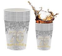 16Pcs Happy Birthday Party Paper Cups Silver Gold,Silver 70th Birthday Decorations for Boys girls,70thSilver Party Paper Cups Tableware Set for Him Her BirthdayGifts,70thBirthday.Party Decoration