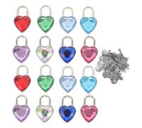 16pcs Heart Shaped Rhinestone Padlock with Key for Keychains and Bags