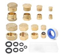 16Pcs Hex Brass Thread Plugs Set, 1/8" 1/4" 3/8" 1/2" Male and Female Brass Blanking Cap, Brass Pipe End Cap with Plumber's tape 8 Rubber Gaskets, Brass Thread Socket Tubing Fittings for Water Air Oil