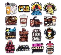 16Pcs Howdy Medical Coffee Summer Autism Bookish Princess Purple Witch Jesus Plants Dominican Shoe Charms for Croc Bubble Slides Sandals Clogs, Shoe Decorations for Adults Women Girls Boys, Coffee