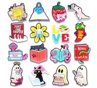 16Pcs Howdy Medical Coffee Summer Autism Bookish Princess Purple Witch Jesus Plants Dominican Shoe Charms for Croc Bubble Slides Sandals Clogs, Shoe Decorations for Adults Women Girls Boys, Bookish