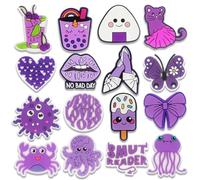 16Pcs Howdy Medical Coffee Summer Autism Bookish Princess Purple Witch Jesus Plants Dominican Shoe Charms for Croc Bubble Slides Sandals Clogs, Shoe Decorations for Adults Women Girls Boys, Regular