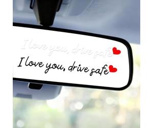 16pcs I Love You Drive Safe Mirror Sticker, Cute Car Rear View Labels Funny Safe Driving Decal Vinyl Rearview Mirror Window Decor with Heart for Women Driver Gifts Accessories (White, Black)