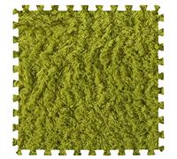 16Pcs Interlocking Foam Carpet,Shaggy Soft Foam Play Mat,Fluffy Area Rugs,Square Plush Puzzle Floor Tiles,Crawling Mats for Living Room Bedroom,12X12inch,Green