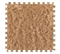 16Pcs Interlocking Foam Carpet,Shaggy Soft Foam Play Mat,Fluffy Area Rugs,Square Plush Puzzle Floor Tiles,Crawling Mats for Living Room Bedroom,12X12inch,Light Coffee