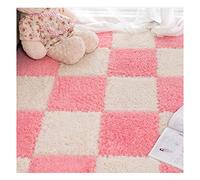 16Pcs Interlocking Foam Carpet,Shaggy Soft Foam Play Mat,Fluffy Area Rugs,Square Plush Puzzle Floor Tiles,Crawling Mats for Living Room Bedroom,12X12inch,Beige+Pink