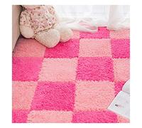 16Pcs Interlocking Foam Carpet,Shaggy Soft Foam Play Mat,Fluffy Area Rugs,Square Plush Puzzle Floor Tiles,Crawling Mats for Living Room Bedroom,12X12inch,Pink+Rose Red