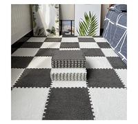16Pcs Interlocking Foam Mats,Fluffy Carpet Tiles,Plush Area Rug,Square Splicing Floor Tiles,Soft Playmat Puzzle Floor Mat for Play Room,Grey+White
