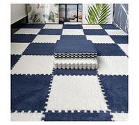 16Pcs Interlocking Foam Mats,Fluffy Carpet Tiles,Plush Area Rug,Square Splicing Floor Tiles,Soft Playmat Puzzle Floor Mat for Play Room,Navy Blue+White