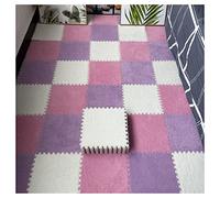 16Pcs Interlocking Foam Mats,Fluffy Carpet Tiles,Plush Area Rug,Square Splicing Floor Tiles,Soft Playmat Puzzle Floor Mat for Play Room,Pink+purple+White