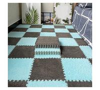 16Pcs Interlocking Foam Mats,Fluffy Carpet Tiles,Plush Area Rug,Square Splicing Floor Tiles,Soft Playmat Puzzle Floor Mat for Play Room,Grey+Light Blue