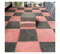 16Pcs Interlocking Foam Mats,Fluffy Carpet Tiles,Plush Area Rug,Square Splicing Floor Tiles,Soft Playmat Puzzle Floor Mat for Play Room,Light Red+Grey