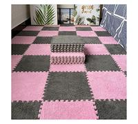 16Pcs Interlocking Foam Mats,Fluffy Carpet Tiles,Plush Area Rug,Square Splicing Floor Tiles,Soft Playmat Puzzle Floor Mat for Play Room,Grey+Pink