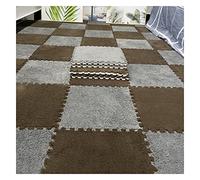 16Pcs Interlocking Foam Mats,Fluffy Carpet Tiles,Plush Area Rug,Square Splicing Floor Tiles,Soft Playmat Puzzle Floor Mat for Play Room,Coffee+Grey