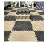 16Pcs Interlocking Foam Mats,Fluffy Carpet Tiles,Plush Area Rug,Square Splicing Floor Tiles,Soft Playmat Puzzle Floor Mat for Play Room,Grey+Apricot
