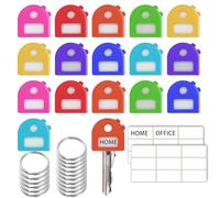 16Pcs Key Covers Caps,Rubber Key Color Identifiers Cover with Ring and Blank Label in 8 Assorted Colors fits Most Keys for House Classification Organization