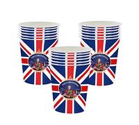 16Pcs King Charles Coronation Paper Cups Party Decorations,Union Jack Paper Cups,Great Britain UK Flag Plates Kings Coronation Party Supplies Tableware Plates for Events,BBQ,Street Party