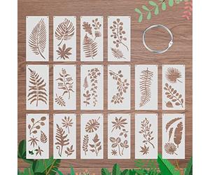 16pcs Leaf Stencils for Painting and Crafts - Reusable Flower Template for DIY Art, Scrapbook, Wall Decor - Floral Leaves Drawing Stencil