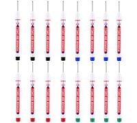 16PCS Long Nib Marker Pen Deep Hole Markers, Multi-Purpose Tracer Marker Pen, Multicolored Durable Marksman Marking Tool, for Carpenters Builders Construction (Black/Blue/Red/Green)