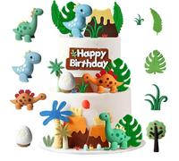 16PCS Luxury Little Dinosaur Cake Decorations, 3D Dinosaurs Cake Toppers For Kids, Cake Decorations With Happy Birthday Sign Cake Toppers For Safari Animal Themed Birthday Party Supplies