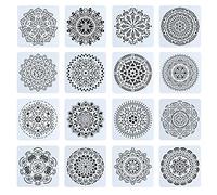 16Pcs Mandala Stencils, 6 x 6 Inches Reusable Art Painting Stencil for Wall, Mandala Drawing Stencils and Templates for Painting on Wood Signs Wall Furniture Tile Fabric Scrapbook