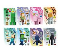 16Pcs MC Gaming Make a Face Stickers for Kids,Boys,Girls, DIY Make Your Own Mine-Craft Game Sticker Sheets Birthday Party Favor Bag Personalized Cartoon Stickers for Kids Supplies Gifts