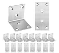 16Pcs Metal Brackets for Wood, 8 L Shaped Angle Connector and 8 Flat Joining Plates, Heavy Duty Sleeper Brackets, Stainless Steel Corner Brace Mending Plates for Fence Wood Fixing