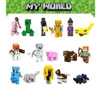 16pcs Minecraft Theme Building Blocks Cake Decoration Kit - DIY Figures for Kids, Non-Toxic Plastic, Party Cake Toppers