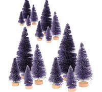 16PCS Mini Artificial Sisal Christmas Trees, Mini Bottle Brush Trees Desktop Miniature Pine Trees with Wood Base for Holiday Decor, Assorted Sizes (purple)