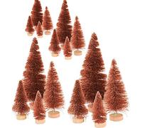 16PCS Mini Artificial Sisal Christmas Trees, Mini Bottle Brush Trees Desktop Miniature Pine Trees with Wood Base for Holiday Decor, Assorted Sizes (orange)