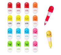 16pcs Mini Vitamin Pill Capsule Shaped Kawaii Expression Face Retractable Gift Portable Ball Pens for School, Office and Home (6 Colors)