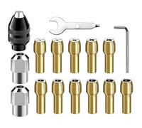 16Pcs Multi Chuck Set, 4485 Brass Collet Metal Nut, Drill Chuckk Collet Set, Chucks Collett Kit for Dremel Precision 0.5-3.2MM, Replacement Keyless Quick Change Chuck with Wrench
