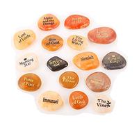 16PCS Names of Jesus Christ INRI Stones Engraved on True Palm Pebble Rocks Each one features different name for Jesus Shepherd Alpha Omega Savior (16 Different Titles, Bulk Pricing)