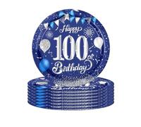 16Pcs Navy Blue 100th Birthday Plates 7inch Paper Plate for 100th Party Decorations Blue,100th Birthday Decorations Plates for Man Men Him Party Paper Plates 7" Tableware for 100th Dinner Paper Plates