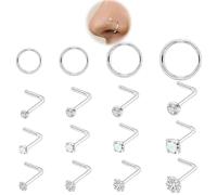 16PCS Nose Hoops And Studs, Hypoallergenic Surgical Steel 16G Nose Rings & 20G L-Shaped Nose Studs, 1.5/2/2.5/3mm Ball Nose Nails For Cartilage Ears Lips, Gold Silver Body Piercing Jewelry Set