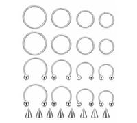 16PCS Nose Septum Ring Set, 16G Circular Hoops and 18G Horseshoe RingsCABBE KALLO 16+8pcs chunding-Silver
