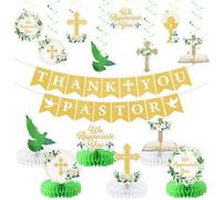 16Pcs Pastor Appreciation Decorations Thank You Pastor Banner for Church Clergy We Appreciation You Honeycomb Centerpieces Pastors Retirement Hanging Swirls for Thanks Party Minister Party Supplies