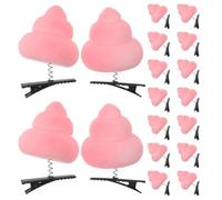 16pcs Pink Novelty Poop Hair Clip with Plush Topper | Cloth and Iron Build, Curved Duckbill Design, for Bangs, Ponytails, Work Wear