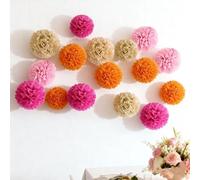 16PCS Pink Orange Paper Pom Poms Decorations, Tissue Paper Flower Ball Party Decorations for Wedding Party Birthday Baby Shower