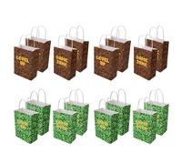 16pcs Pixel Party Gift Bags, Double-Sided Pattern Game Theme Candy Goodie Treat Snack Bags Kraft Paper Favor Packaging with Handles for Girls Boys Birthday Baby Shower Party Decorations Supplies